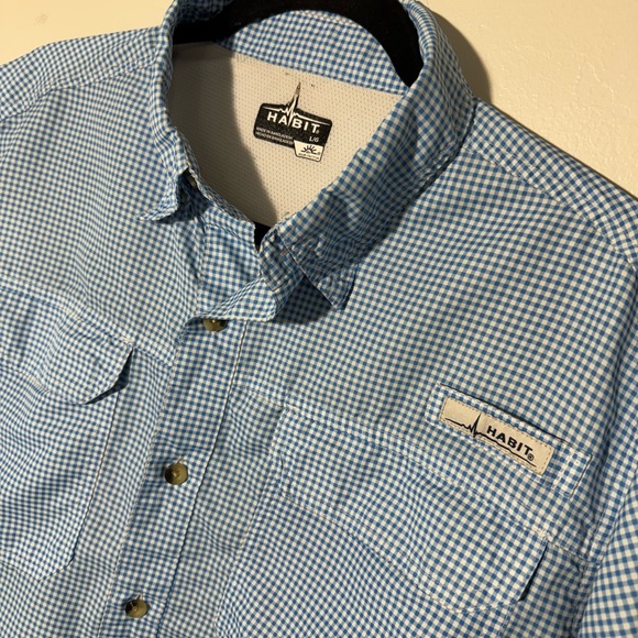 Mens Habit Short Sleeve Plaid Button Up Shirt Blue/White Checkered Sz: Medium M - Picture 2 of 4
